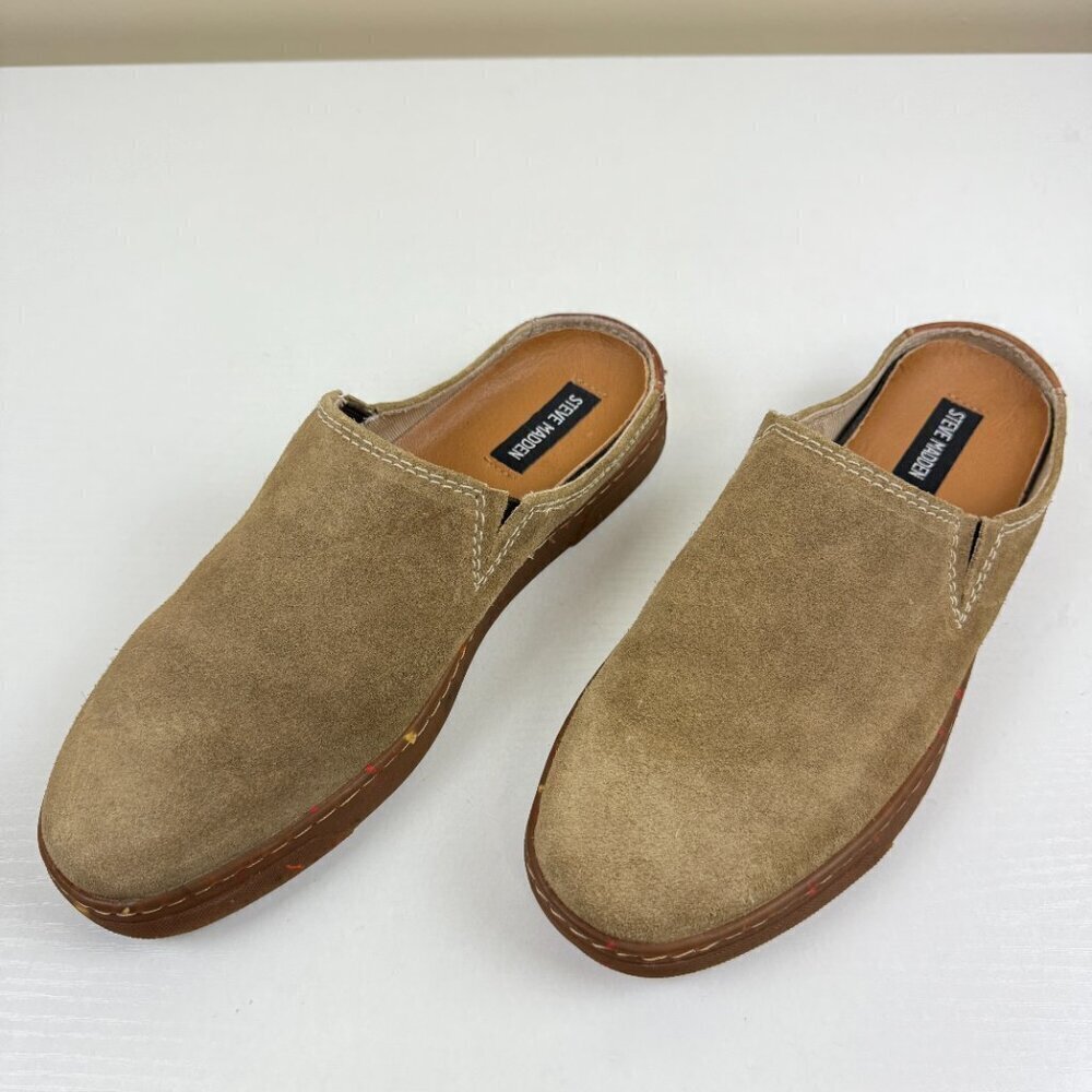 Like New Steve Madden Neutral Sand Suede Helseen Mules Slip On Slippers